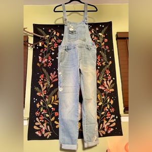 Driftwood embroidered railroad stripe overalls